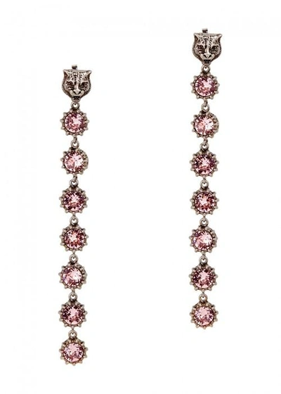 Shop Gucci Feline Crystal-embellished Drop Earrings In Rose