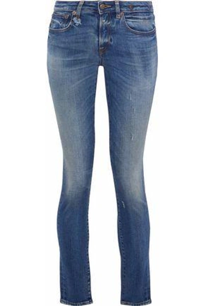 Shop R13 Woman Distressed Low-rise Skinny Jeans Mid Denim