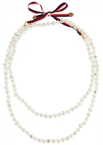 Shop Gucci Designer-stamped Faux Pearl Necklace In Ivory