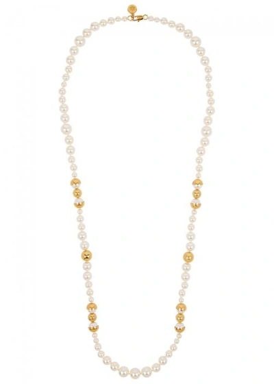 Shop Tory Burch Swarovski Faux Pearl Necklace In Ivory
