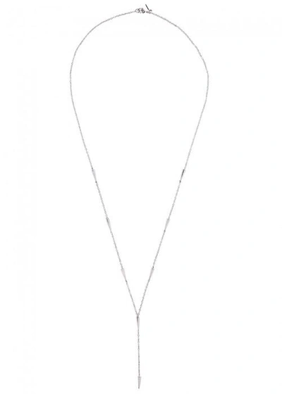 Shop Elizabeth And James Micro Lariat Rhodium-plated Necklace In Silver