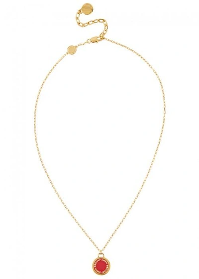 Shop Marc Jacobs Logo Disc Gold Tone Necklace In Red