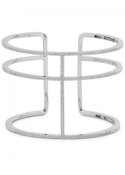 Shop Apm Monaco Crystal-embellished Sterling Silver Triple Band Cuff