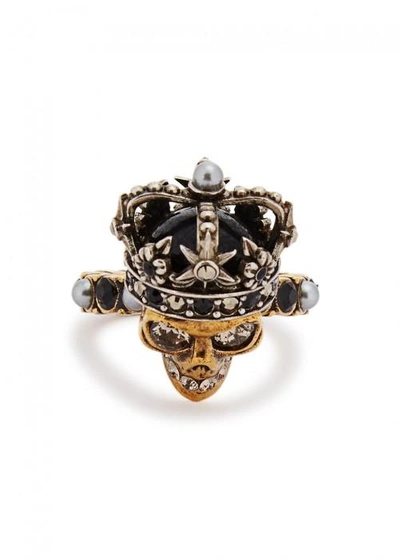 Shop Alexander Mcqueen Swarovski Crystal-embellished Queen Skull Ring In Multicoloured
