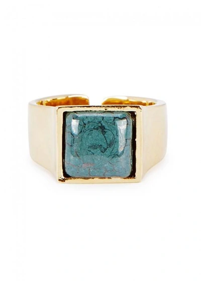 Shop Isabel Marant Gold Tone Marble-effect Ring In Grey