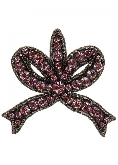 Shop Gucci Crystal-embellished Bow Brooch In Rose