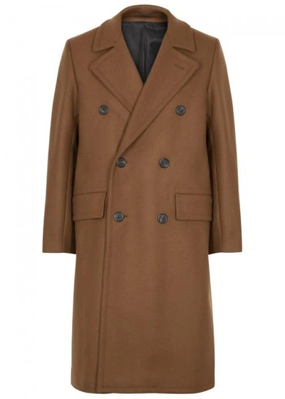Shop Ami Alexandre Mattiussi Brown Double-breasted Wool Blend Coat