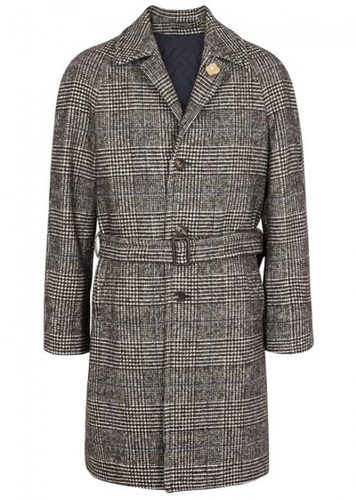 Shop Lardini Brown Checked Cotton Blend Coat In Beige