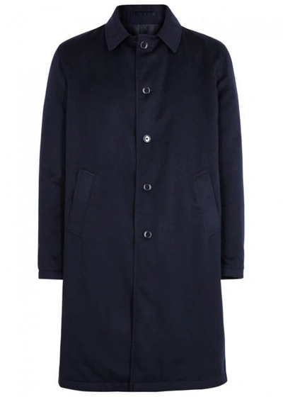 Shop Lardini Navy Reversible Wool Coat