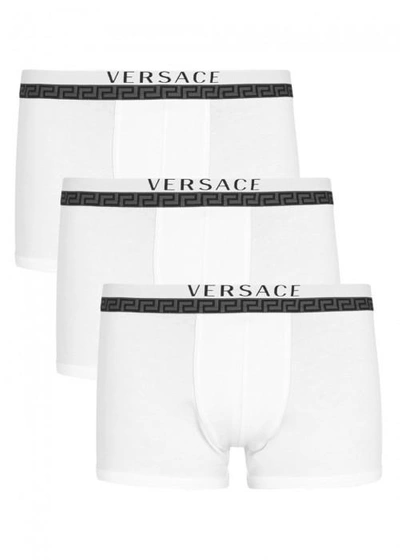 Shop Versace Titan Stretch Cotton Boxer Briefs - Set Of Three In White