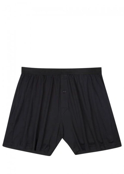 Shop Sunspel Black Cotton Boxer Shorts