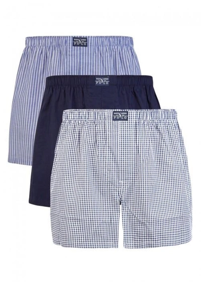 Shop Polo Ralph Lauren Cotton Boxer Shorts - Set Of Three In Blue And White