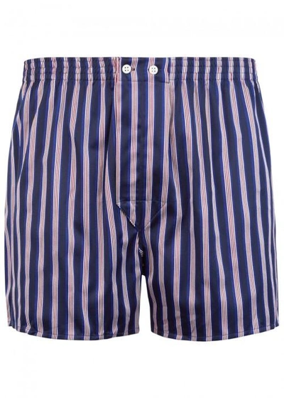 Shop Derek Rose Elite Striped Cotton Boxer Shorts In Navy