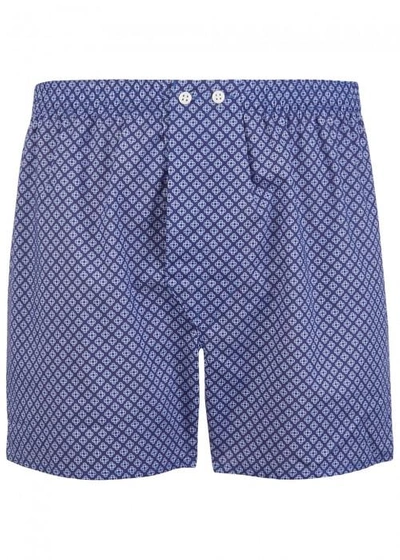Shop Derek Rose Ledbury Printed Cotton Boxer Shorts In Blue