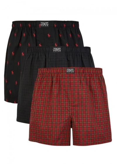 Shop Polo Ralph Lauren Cotton Boxers - Set Of Three In Black And Red