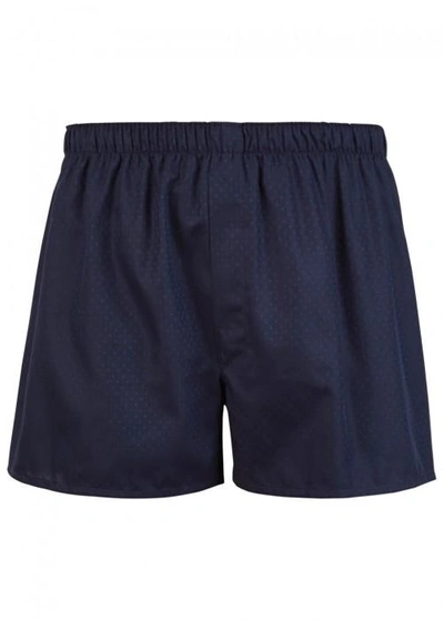 Shop Sunspel Navy Cotton Jacquard Boxer Shorts
