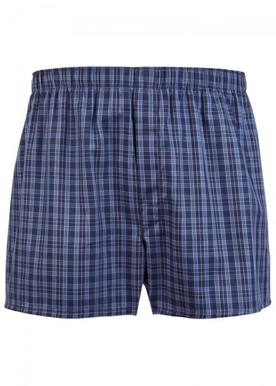 Shop Sunspel Blue Checked Cotton Boxer Shorts
