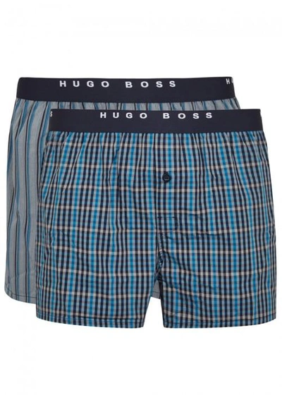 Shop Hugo Boss Cotton Boxer Shorts - Set Of Two In Blue