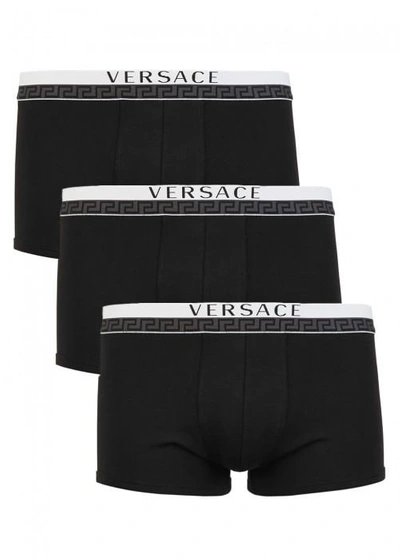 Shop Versace Stretch Cotton Boxer Briefs - Set Of Three In Black