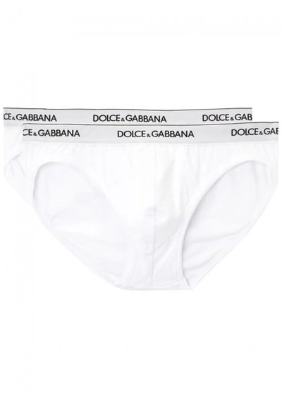 Shop Dolce & Gabbana White Stretch-cotton Briefs - Set Of Two