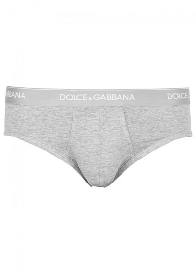 Shop Dolce & Gabbana Grey Stretch Cotton Briefs - Set Of Two