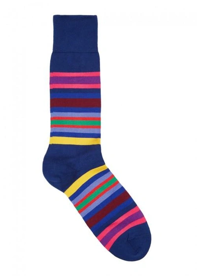 Shop Paul Smith Striped Cotton Blend Socks In Blue