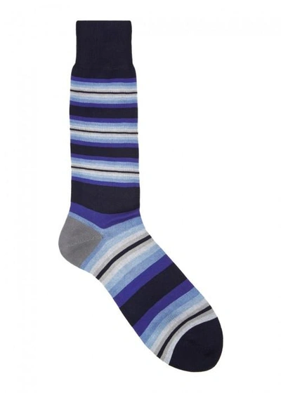 Shop Paul Smith Blue Striped Cotton Blend Socks