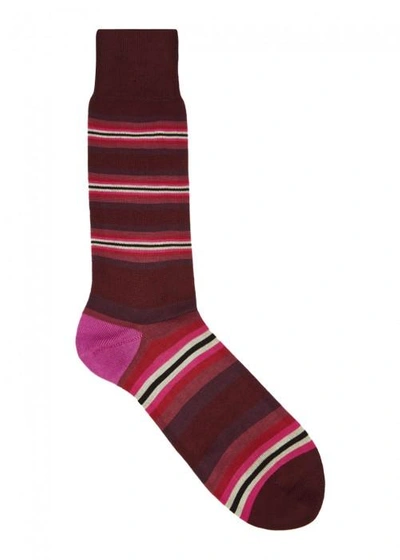 Shop Paul Smith Burgundy Striped Cotton Blend Socks