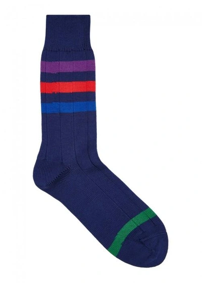 Shop Paul Smith Blue Cotton Blend Sports Socks In Navy