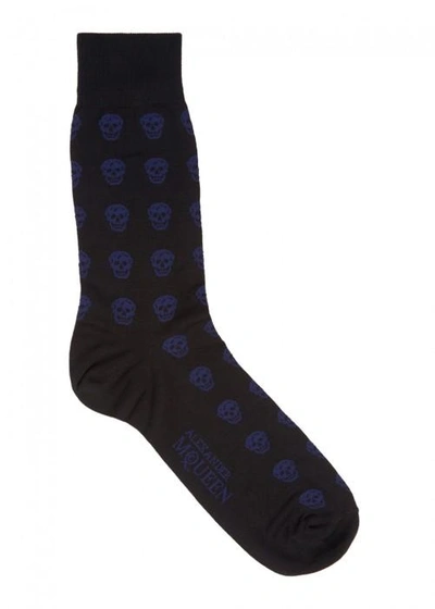 Shop Alexander Mcqueen Skull-intarsia Cotton Blend Socks In Black