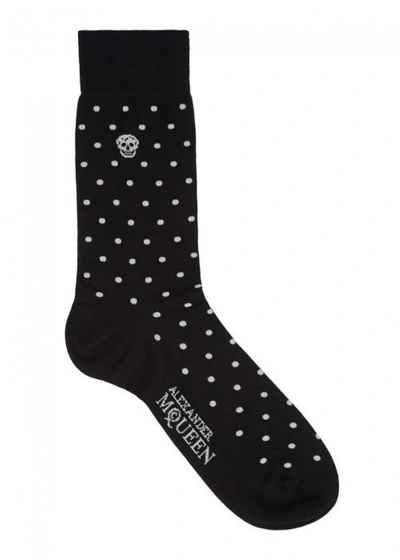 Shop Alexander Mcqueen Polka-dot Cotton Blend Socks In Black