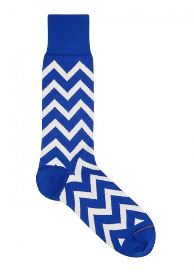 Shop Paul Smith Blue Zigzag Cotton Blend Socks