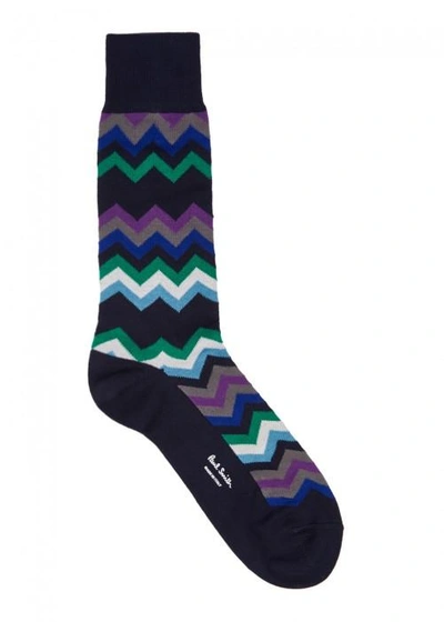 Shop Paul Smith Zigzag Cotton Blend Socks In Blue