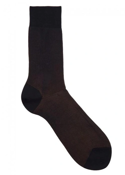 Shop Falke Fine Shadow Ribbed Cotton-blend Socks In Navy