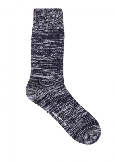 Shop Norse Projects Bjarki Blue Mélange Wool Blend Socks In Navy
