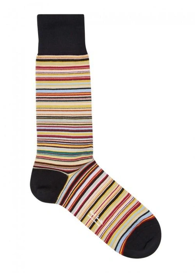 Shop Paul Smith Black Striped Cotton Blend Socks In Multicoloured