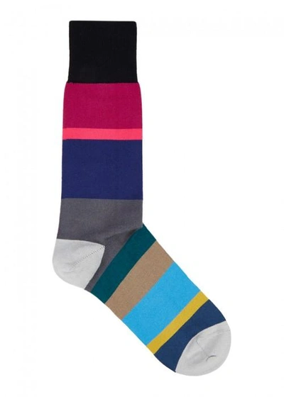 Shop Paul Smith Jolly Colour-block Cotton Blend Socks In Navy