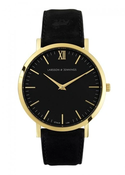 Shop Larsson & Jennings Läder Gold-plated Watch In Black