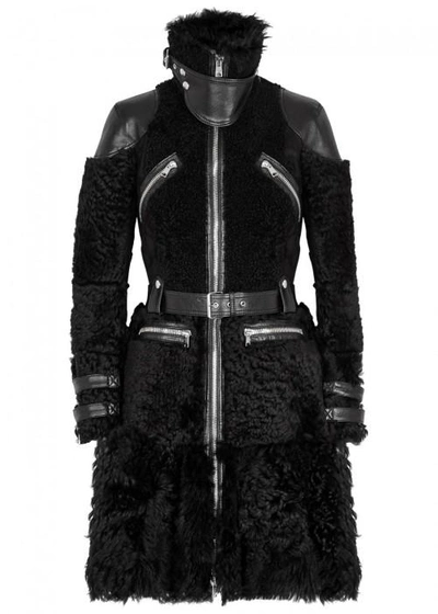 Shop Alexander Mcqueen Black Shearling And Leather Coat