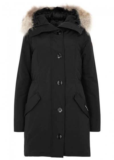 Shop Canada Goose Rossclair Black Fur-trimmed Arctic Tech Parka, Coat,parka