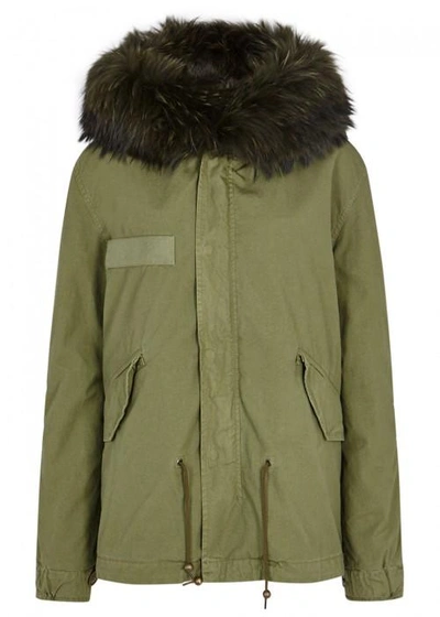 Shop Mr & Mrs Italy Army Green Fur-lined Cotton Parka In Khaki