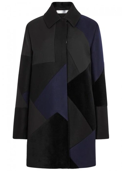 Shop Victoria Victoria Beckham Patchwork Wool And Velvet Coat In Black