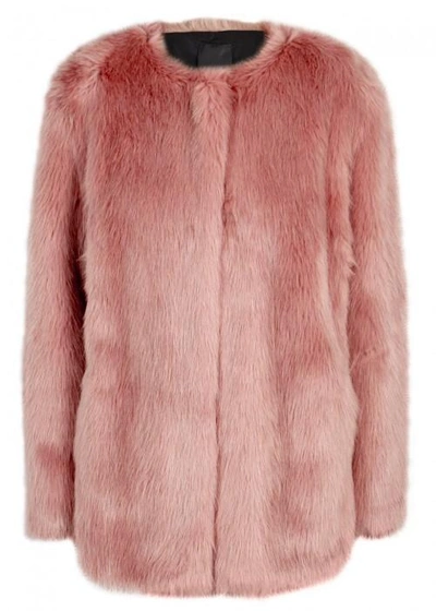 Shop Pinko Light Pink Faux Fur Jacket
