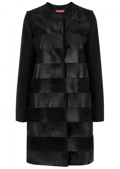 Shop Max Mara Romana Calf Hair And Wool Blend Coat In Black