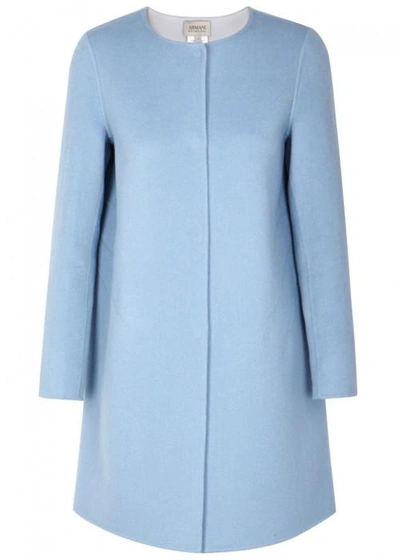 Shop Armani Collezioni Light Blue Wool Blend Coat