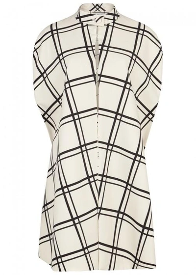 Shop Valentino Ivory Checked Wool Blend Cape In White And Black