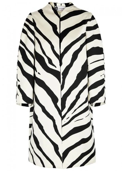 Shop Lanvin Zebra-print Satin Coat In Black