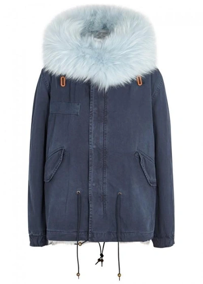 Shop Mr & Mrs Italy Navy Fur-lined Cotton Parka In Blue