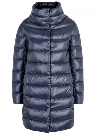 Shop Herno Dark Blue Quilted Shell Coat In Navy