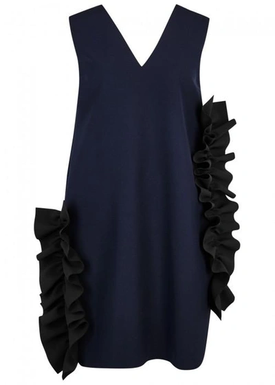Shop Msgm Navy Ruffle-appliquéd Mini Dress